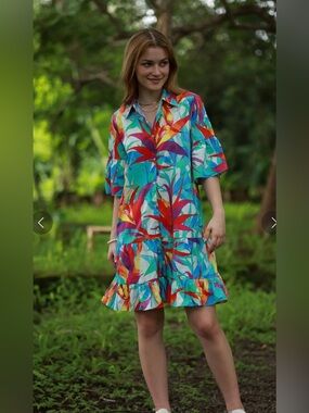 Maude Vivante Multi-Color Tiered Shirt Tropical Dress - NWT size XS/SM